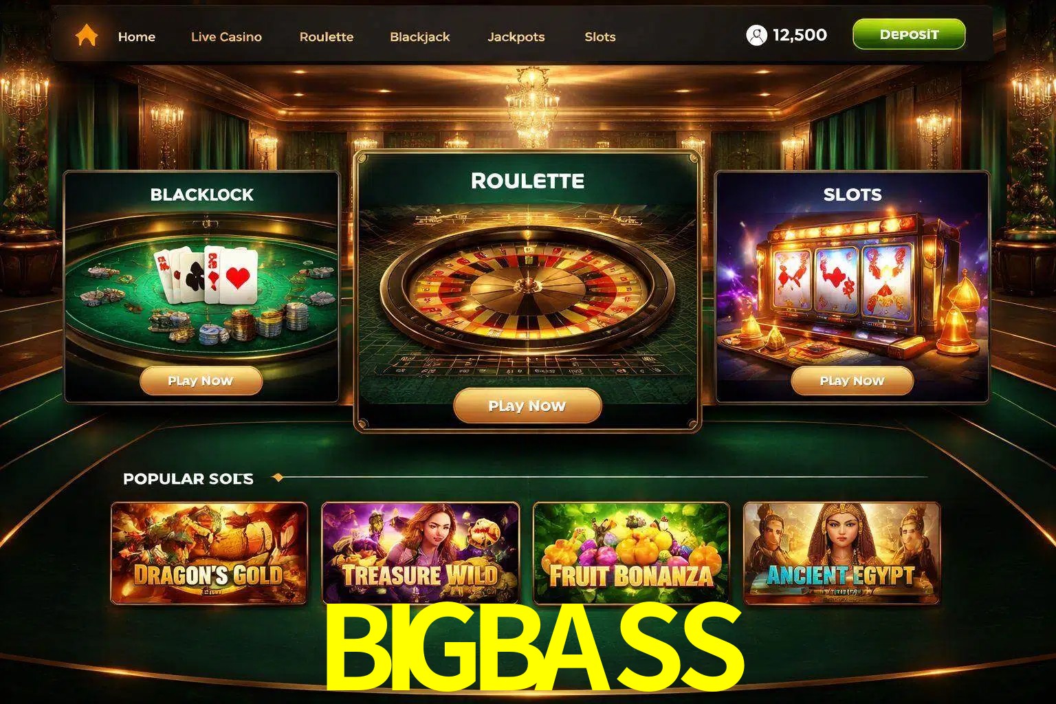 Vista de la plataforma BIGBASS Casino mostrando categorías organizadas de juegos en línea